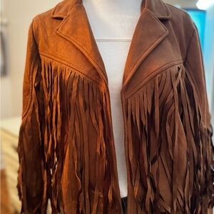 Brown Fringe Women's Jacket- Vegan Leather NWOT